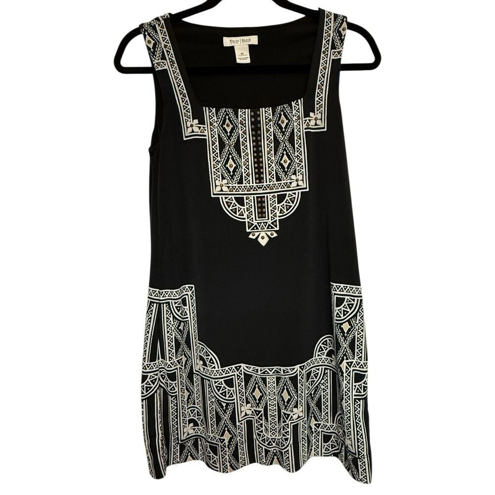 White House Black Market Womens Blouse Sleeveless Aztec Print Black White Sz XS